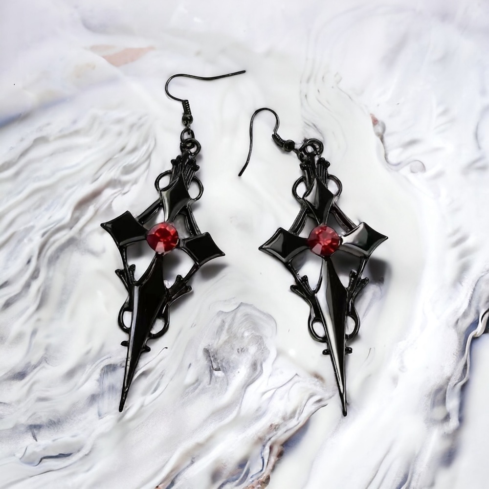 Retro Style Gothic Black Cross Earrings Funky Vintage Style  Faux Fashion Jewelr